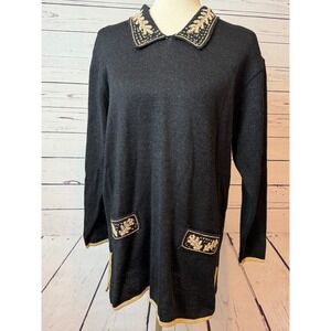 JACLYN SMITH Large Sweater Gold‎ Metallic Ugly Christmas Beads Embroidery NWOT